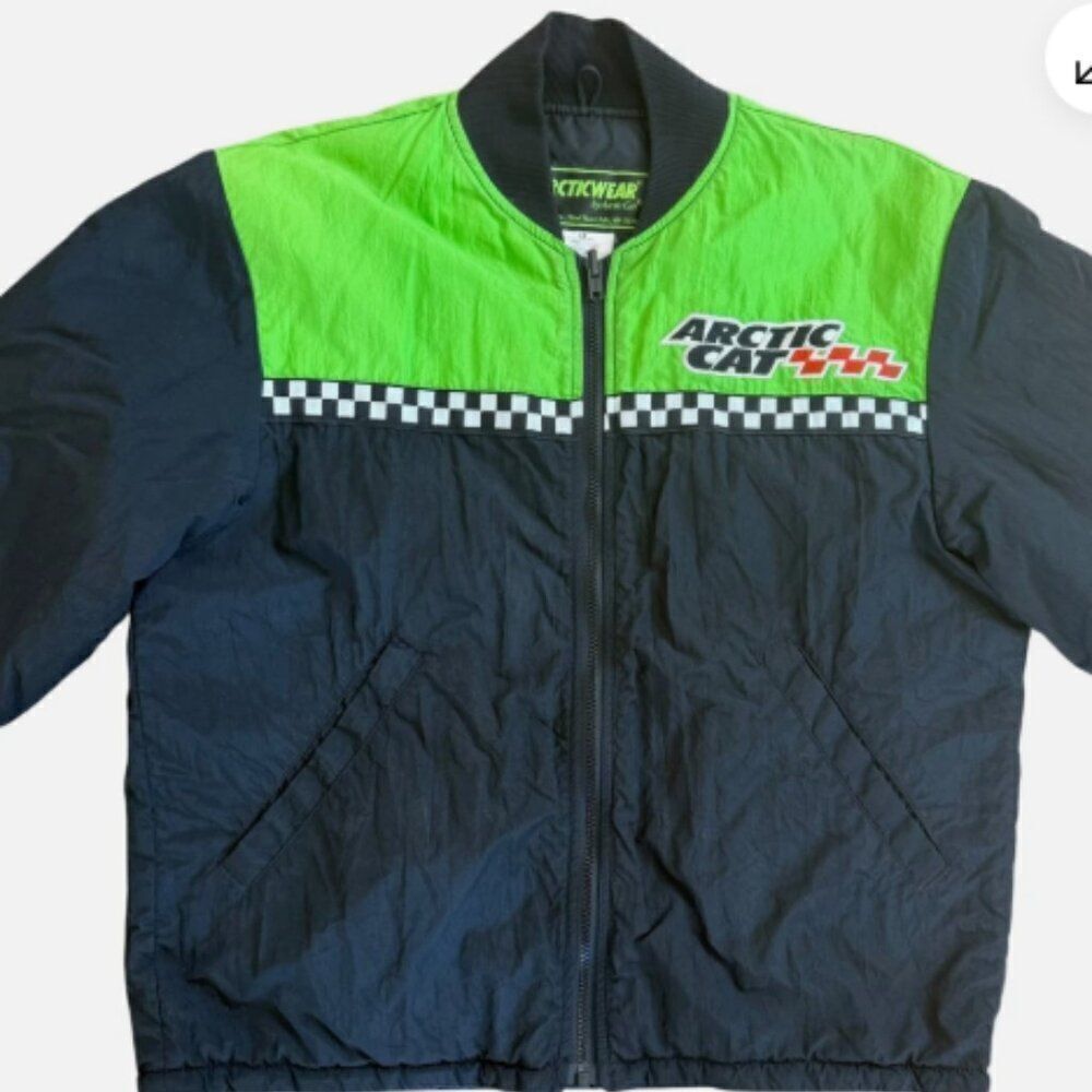 Vintage Arctic Cat Jacket Snowmobile Racing Coat Youth 12 Arcticwear Green Black